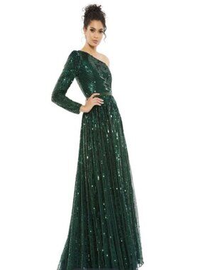 Mac Duggal Gown‎ Dress Size 16 Green One Shoulder Embellished Sequin 5608 $698